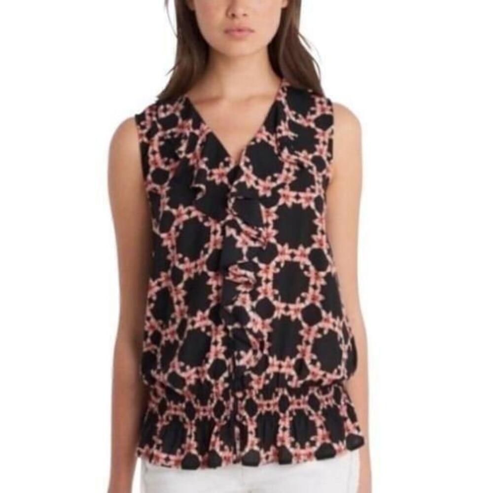 Women's Karl Lagerfeld Black and Pink Floral Blouse Size M